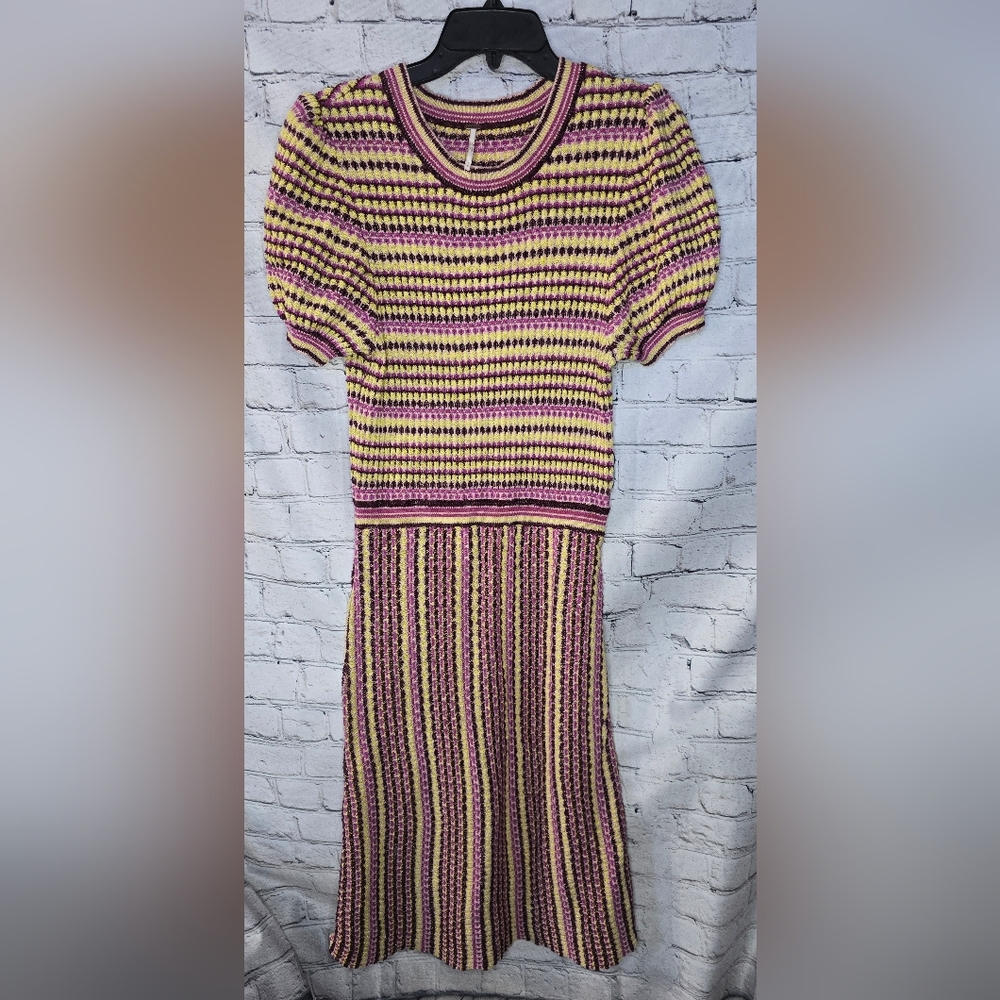 Free People Striped Cotton Blend Shimmer Sweater‎ Dress Size Large